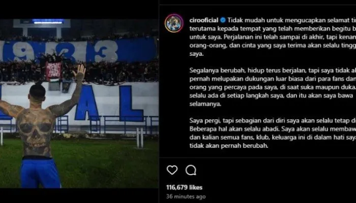 Rumor laga kontra PSS Sleman, Sabtu (26/4/2025) pekan lalu, menjadi pertandingan perpisahan bagi Ciro Alves bersama Persib Bandung, gugur.